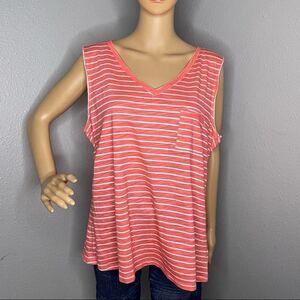 Dept 222 Sleeveless Striped Blouse  Coral and White Size X-Large